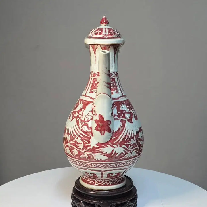 [BUNJANG] White Glazed Celadon Vase with Relief Phoenix and Arabesque Design / 유리홍지백화 양각봉황당초문 집호