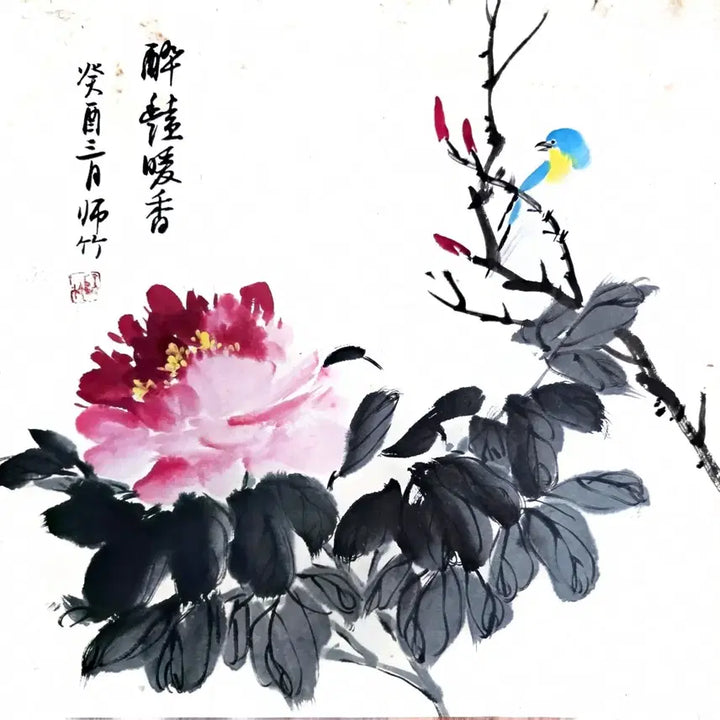 [BUNJANG] Original Painting of Peonies and Bluebirds / [풍수 인테리어] 부귀영화 모란과 파랑새 화조화