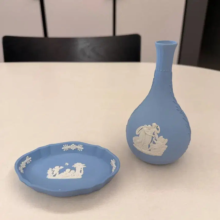 [BUNJANG] Wedgwood Jasper Conran Blue Tall Vase &amp; Pin Dish Bundle / 웨지우드 제스퍼 화병 핀접시 일괄
