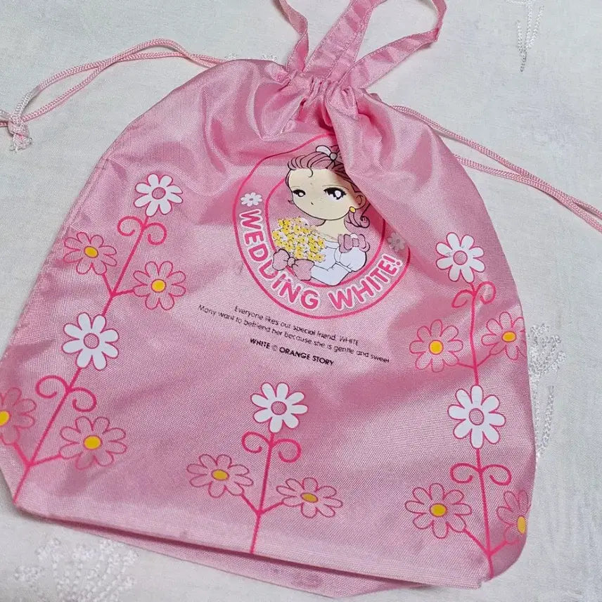 [BUNJANG] Orange Story Drawstring Pouch Bag - Vintage Character / 오렌지스토리 조리개 파우치 가방 고전문구 소품 화이트 빈티지 캐릭터