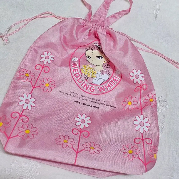 [BUNJANG] Orange Story Drawstring Pouch Bag - Vintage Character / 오렌지스토리 조리개 파우치 가방 고전문구 소품 화이트 빈티지 캐릭터