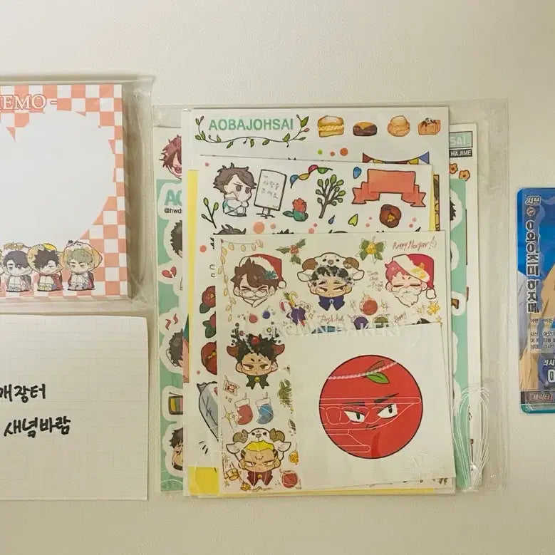 [BUNJANG] Haikyuu!! Aobajosai Sticker Memo Pad &amp; Trading Cards Bundle / 하이큐 아오바죠사이 스티커 떡메 포토카드 바보카 일괄