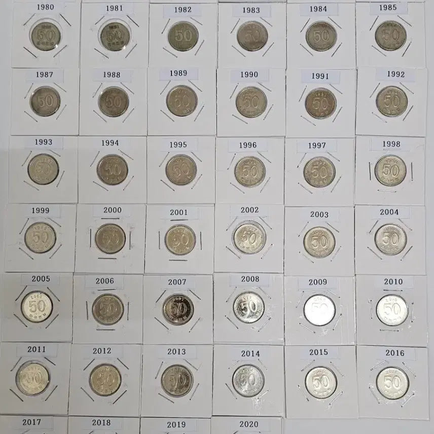 [BUNJANG] 50 Won Coin Year Set (1972-2020) / 50원 동전 연도별 세트 (1972-2020)