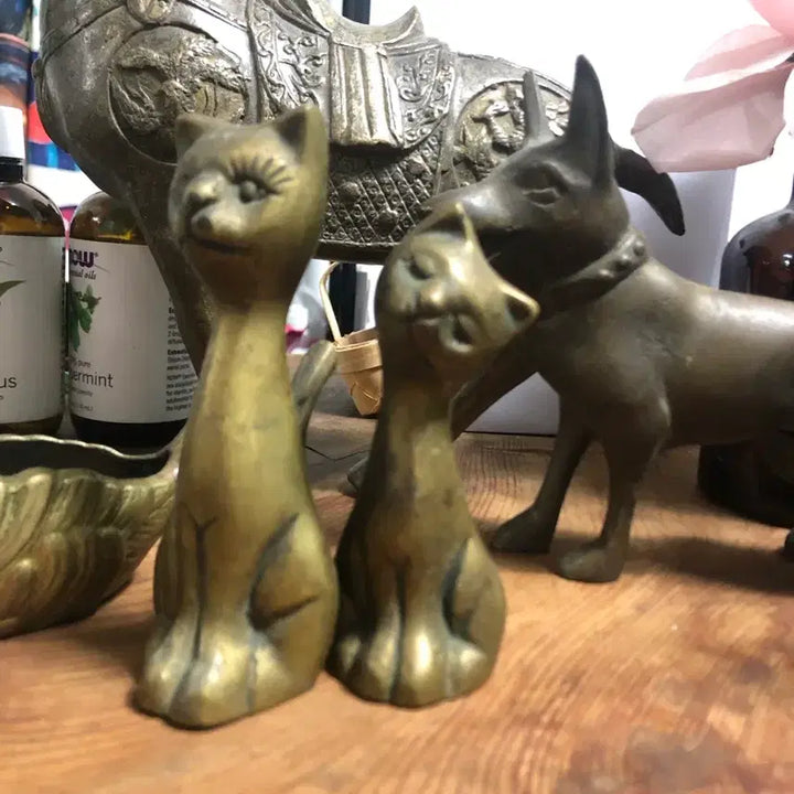 [BUNJANG] Antique Pair of Bronze Cat Figurines / 엔틱 인테리어 고양이 한 쌍 구리 브론즈 청동 장식 조형