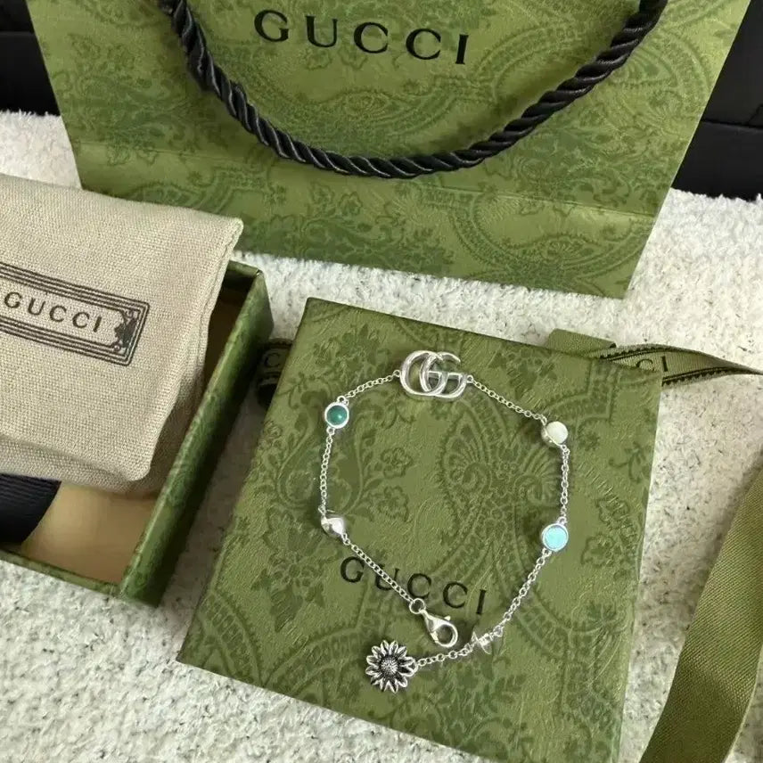 [BUNJANG] Gucci GG Marmont Bracelet Silver Sunflower Charm Size 17 / 구찌 GG 마몽 팔찌 실버 해바라기 참 17