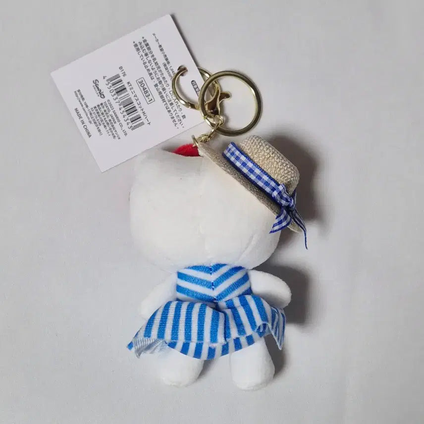 [BUNJANG] Sanrio Hello Kitty Straw Hat Striped One-Piece Dress 10cm / [정품] 산리오 키티 밀짚모자 줄무늬 원피스 바캉스 블루 10cm /택O
