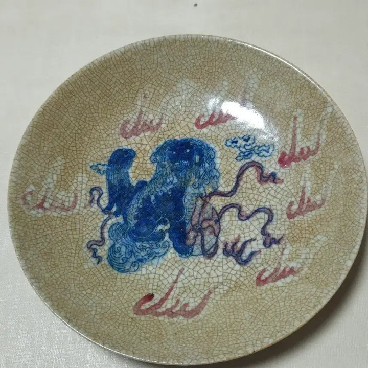 [BUNJANG] Chinese Celadon Porcelain Blue and White Kylin Motif Plate / 중국도자기 청화유리홍 기린문반
