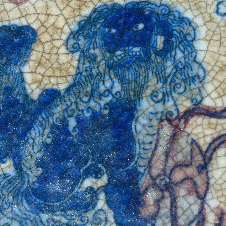 [BUNJANG] Chinese Celadon Porcelain Blue and White Kylin Motif Plate / 중국도자기 청화유리홍 기린문반