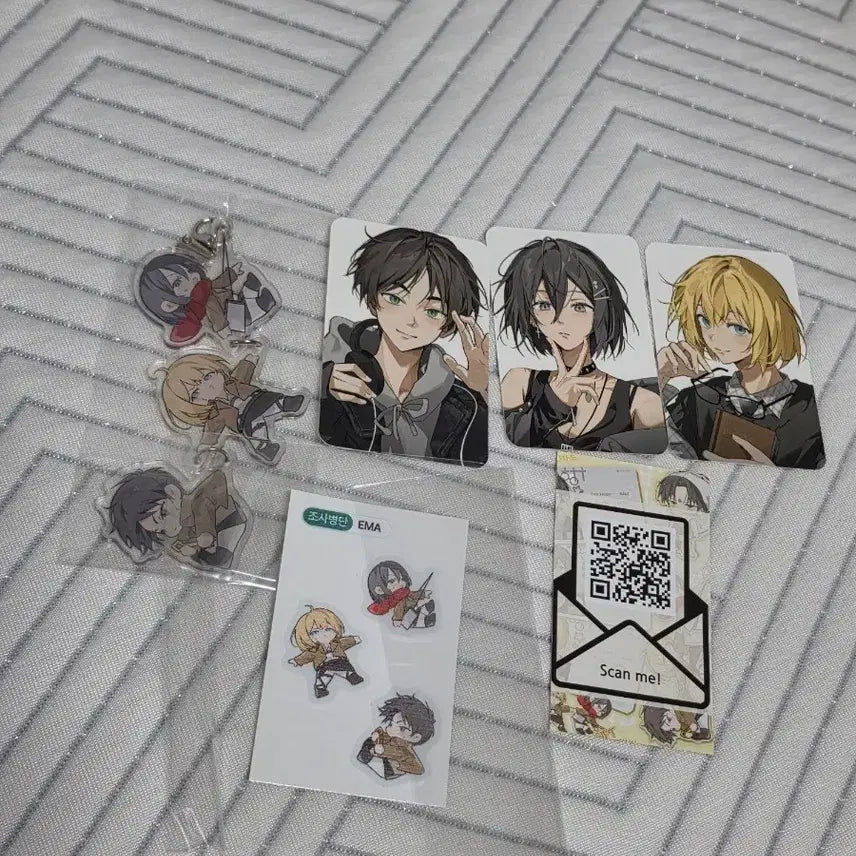 [BUNJANG] Attack on Titan Eren Mikasa Armin EMA Keyring Photocard Sticker Set / [새상품] 진격의 거인 EMA 키링 포토카드 스티커 세트 에렌 미카사 아르민 마냐님