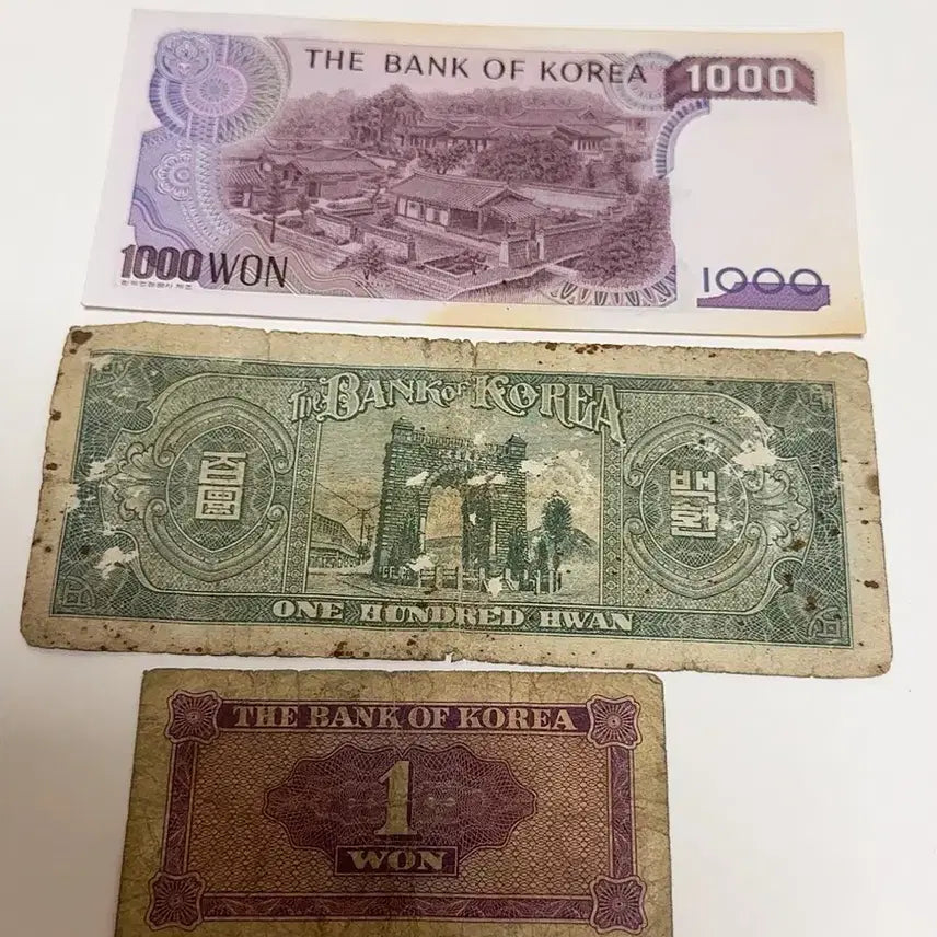 [BUNJANG] Korean Banknotes - 2nd Series 1000 Won, 100 Won, 1 Won / 옛날돈 옛날 지폐 한국은행권 2차 천원 100환 백색지  백환 이승만 일원