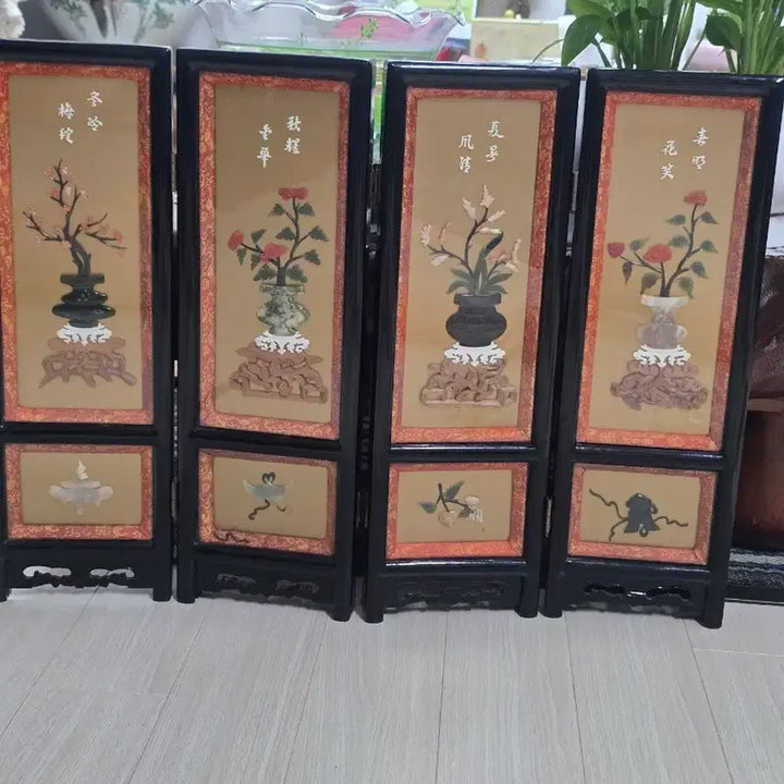 [BUNJANG] Small Traditional Folding Screen Set (4 Panels) / 작은 전통 병풍 장식 4폭 세트