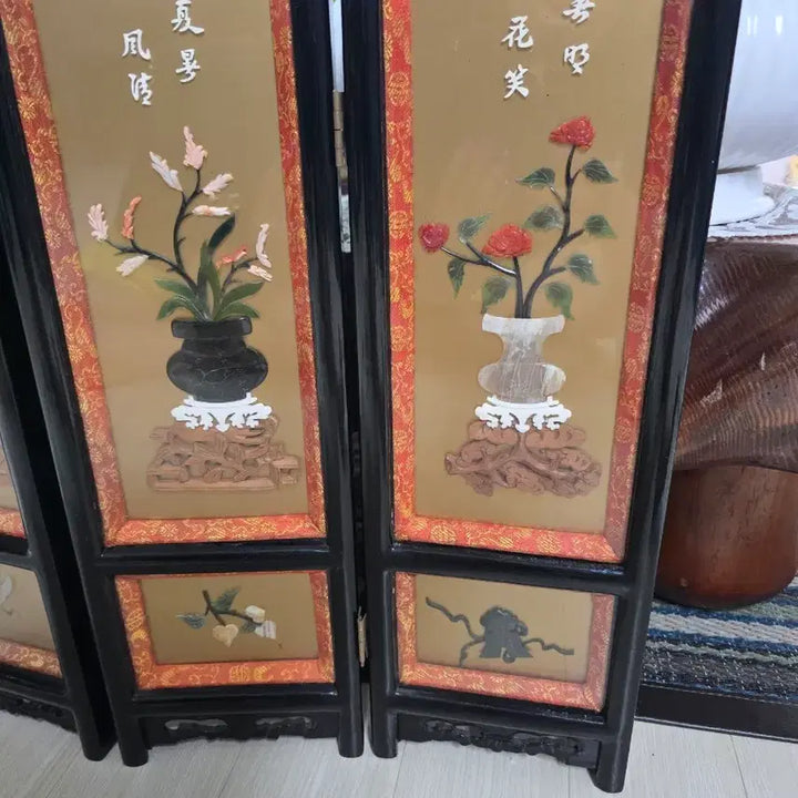 [BUNJANG] Small Traditional Folding Screen Set (4 Panels) / 작은 전통 병풍 장식 4폭 세트