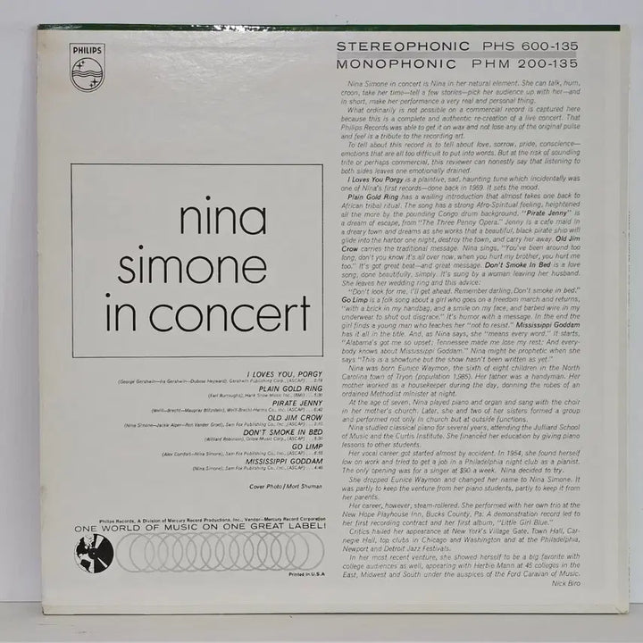 [BUNJANG] Nina Simone in Concert LP / Nina Simone - in Concert LP