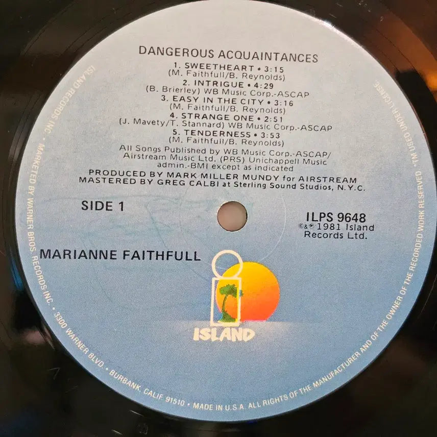 [BUNJANG] Marianne Faithfull Dangerous Acquaintances LP (1981 US Island Records) / Marianne Faithfull - Dangerous Acquaintances LP