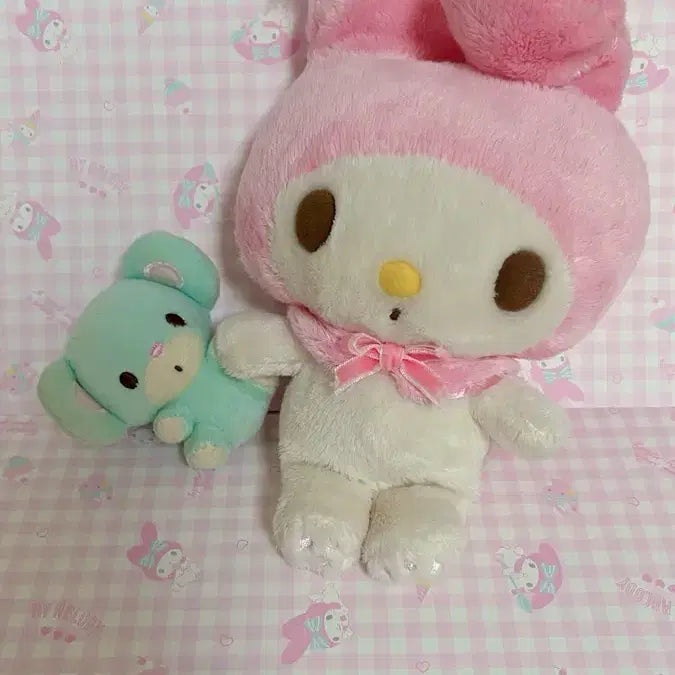 [BUNJANG] My Melody 2009 Pink Plush with Popo Sticker Set / 2009년 고전마멜 포포를 안고있는 핑크 마이멜로디 인형, 스티커 세트