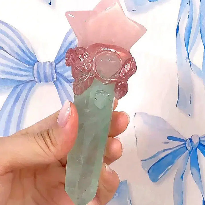 [BUNJANG] Natural Stone Rose Quartz &amp; Green Fluorite Wand / [천연원석] 로즈쿼츠 &amp; 그린 플루오라이트 별 마법봉