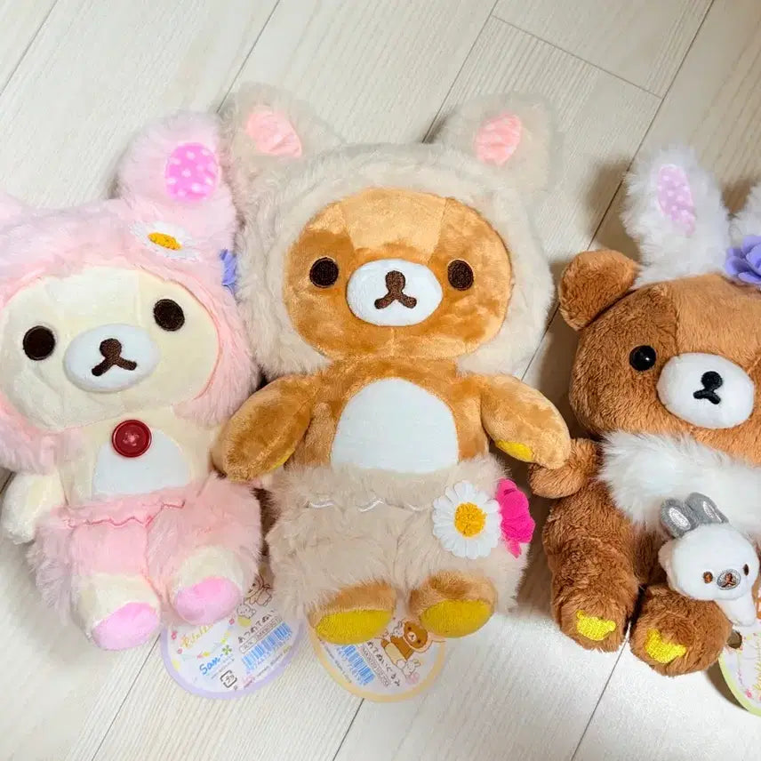 [BUNJANG] Rilakkuma Korilakkuma Chairoikoguma Baby Rabbit Plush Set / 리락쿠마 코리락쿠마 챠이로이코구마 꽃밭의 아기토끼 우사기 누이 세트