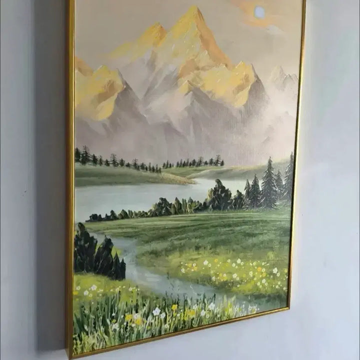 [BUNJANG] Golden Mountain Landscape Painting with Wealth Luck Theme / 황금산 재물복 황금빛 풍수산수화