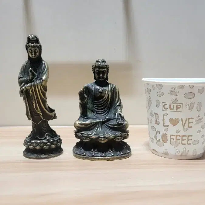 [BUNJANG] Brass Buddha Statues of Shakyamuni and Avalokiteshvara - Set of 2 / 불교예술) 황동 불상 석가모니, 관세음보살 부처님 2점 일괄