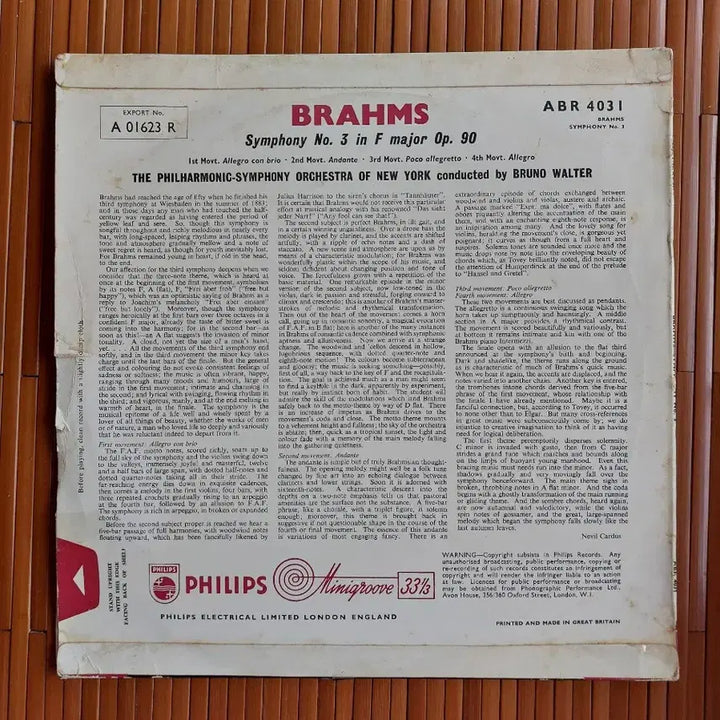 [BUNJANG] Johannes Brahms Symphony No. 3 in F Major, Op. 90 - Bruno Walter, New York Philharmonic Orchestra LP / 브람스 교향곡 3번 F 장조 Op.90 브루노 발터 지휘 뉴욕 필하모닉 오케스트라 LP