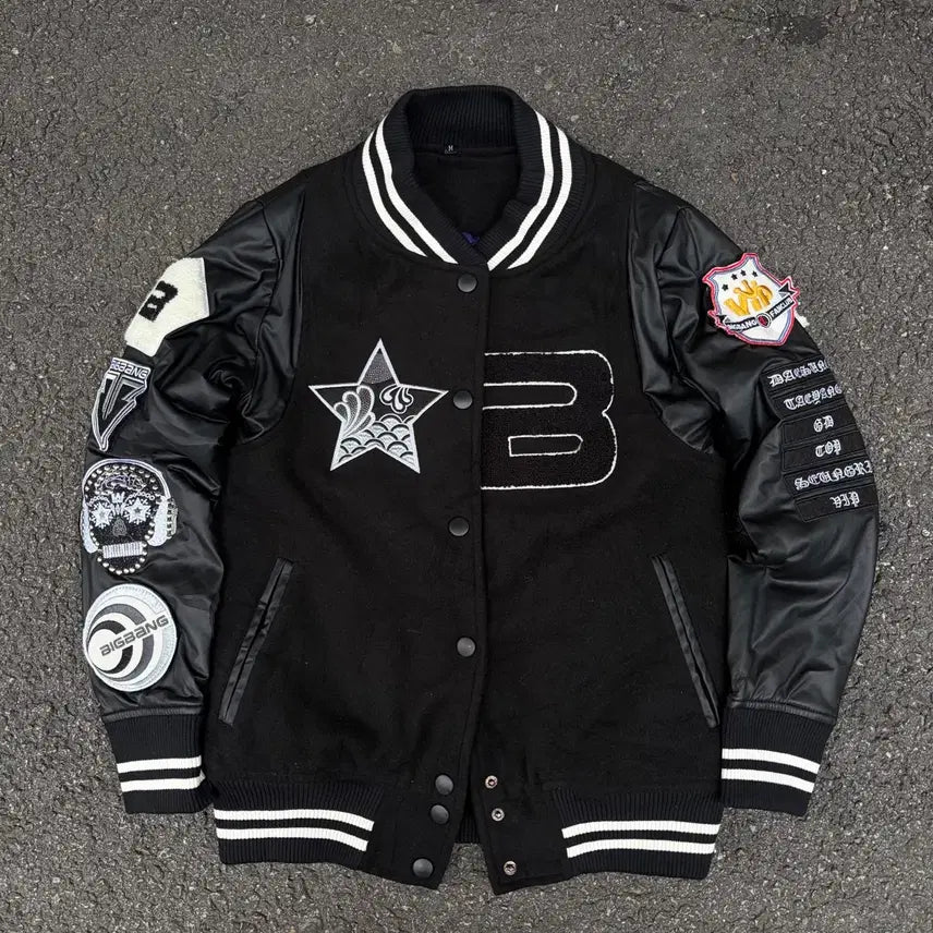 [BUNJANG] Big Bang 2012 Tour Varsity Jacket Leather Baseball Jacket M / 빅뱅 2012 투어 굿즈 비시티 자켓 가죽 야구 잠바 M