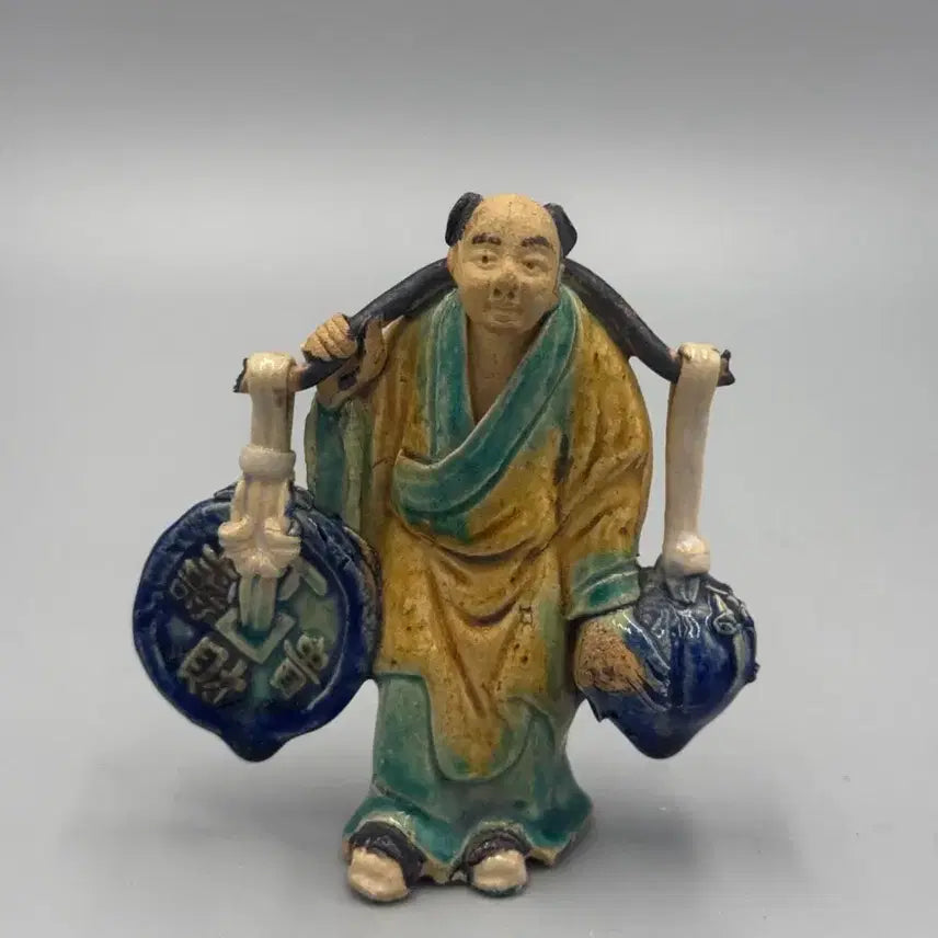 [BUNJANG] Mid-20th Century (1950-1970) Shiwan Ware "Three-Color" Style Peddler Figure Chinese Ceramic Antique / [진품] 20세기 중반(1950~70) 빈티지 석완요 삼채풍 행상 인물상 중국도자기 골동품