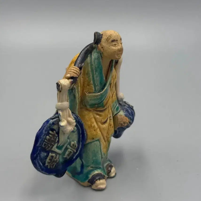 [BUNJANG] Mid-20th Century (1950-1970) Shiwan Ware "Three-Color" Style Peddler Figure Chinese Ceramic Antique / [진품] 20세기 중반(1950~70) 빈티지 석완요 삼채풍 행상 인물상 중국도자기 골동품