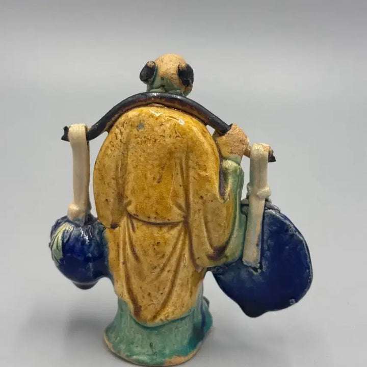 [BUNJANG] Mid-20th Century (1950-1970) Shiwan Ware "Three-Color" Style Peddler Figure Chinese Ceramic Antique / [진품] 20세기 중반(1950~70) 빈티지 석완요 삼채풍 행상 인물상 중국도자기 골동품