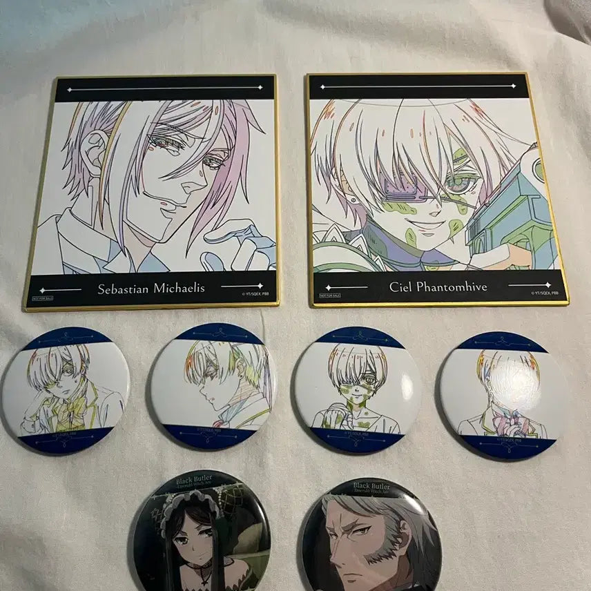 [BUNJANG] Black Butler Ciel Sebastian Shikishi + Can Badge Bundle / 흑집사 시엘 세바스찬 색지+캔뱃지 일괄 신주쿠 팝업