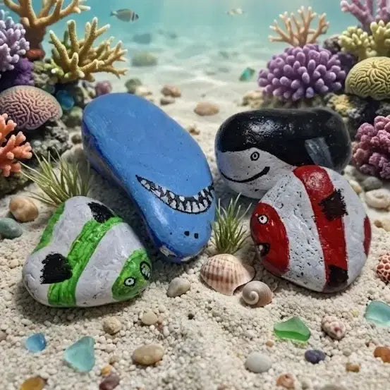 [BUNJANG] Whale and Shark Painted Stone Decor Set / 상어.고래 디모등 감성돌