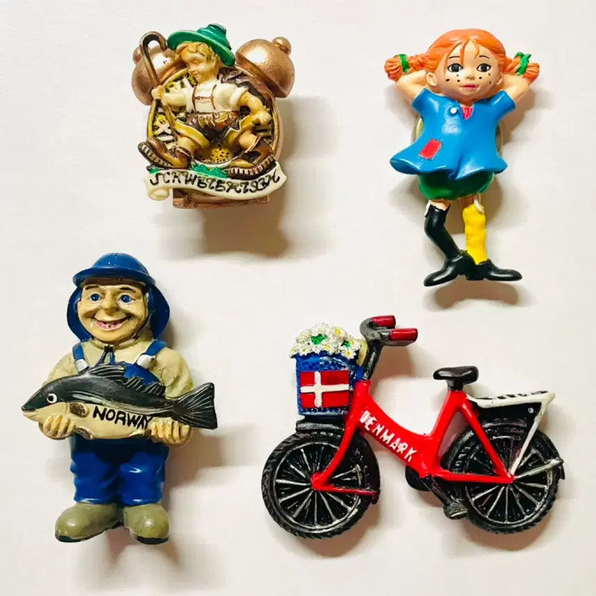 [BUNJANG] Set of 4 Vintage Travel Magnets - Sweden, Denmark, Switzerland, Norway / 여행마그넷 4개일괄