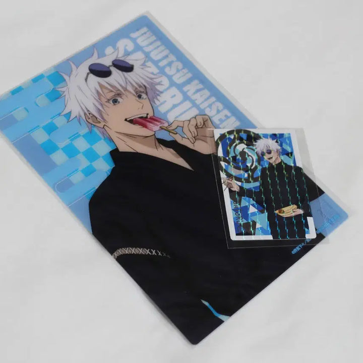 [BUNJANG] Jujutsu Kaisen Satoru Gojo Hoichi Gyokusetu Lawson Collaboration A5 Art Sheet &amp; Taito Random Hologram Rare Card / [미사용] 주술회전 고죠 사토루 회옥옥절 로손 콜라보+홀로그램 레어 카드