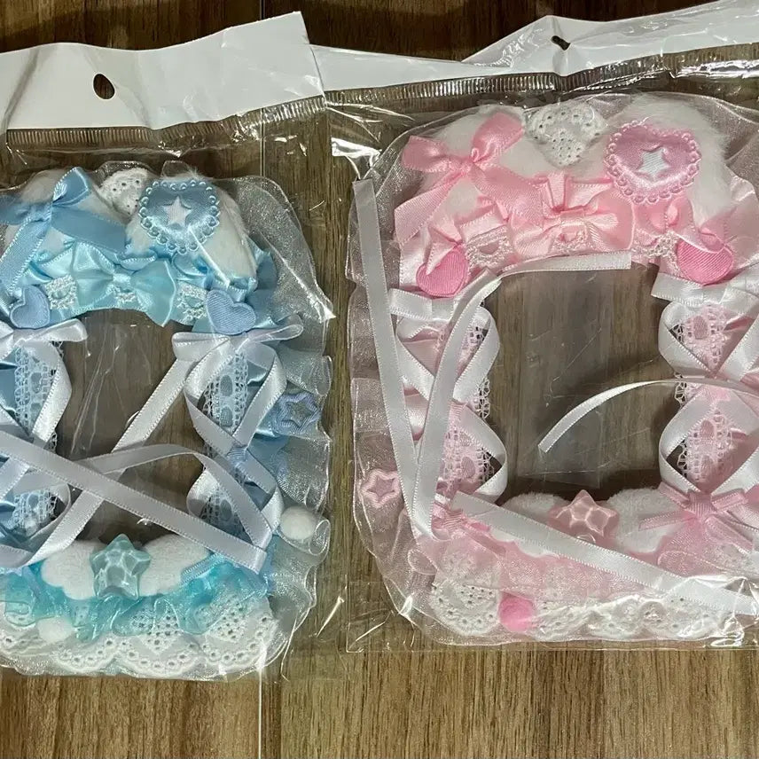 [BUNJANG] Handmade Ribbon Lace Pink &amp; Blue Photocard Holder / 리본 레이스 탑꾸 포카홀더 탑로더 별 수제 핑크 분홍 하늘 블루