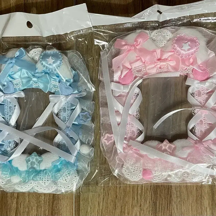 [BUNJANG] Handmade Ribbon Lace Pink &amp; Blue Photocard Holder / 리본 레이스 탑꾸 포카홀더 탑로더 별 수제 핑크 분홍 하늘 블루