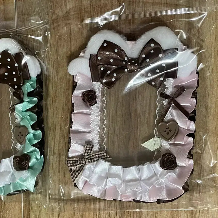 [BUNJANG] Handmade Ribbon Lace Pink Choco Photocard Holder Toploader / 리본 레이스 탑꾸 포카홀더 탑로더 수제 핑크 초코 분홍