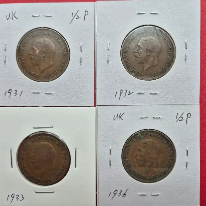 [BUNJANG] George V 1/2 Penny Coin Set (1928-1936) / 영국 조지 5세 1/2 페니 주화 4종
