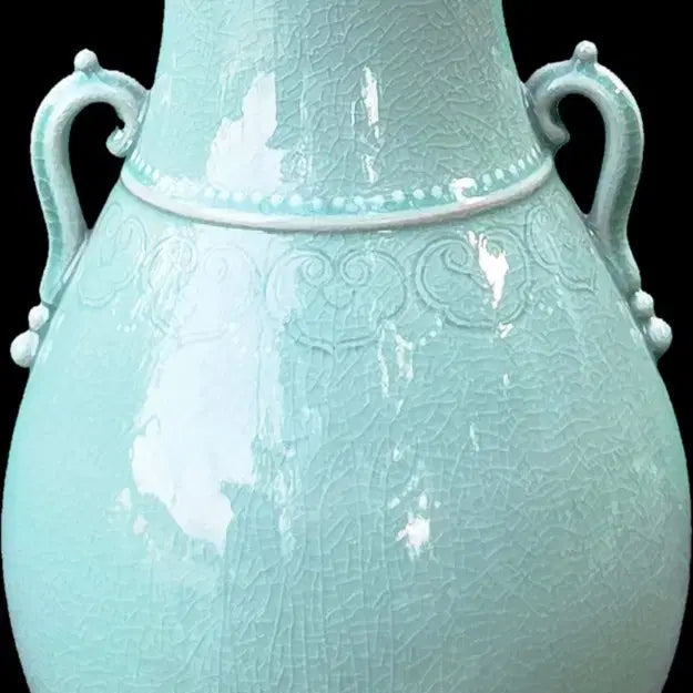 [BUNJANG] Yeocheon Lee Yeon-hyu Celadon Porcelain Vase (33cm) / *여천 이연휴 도자기 비색청자 양이 자경병(33cm)