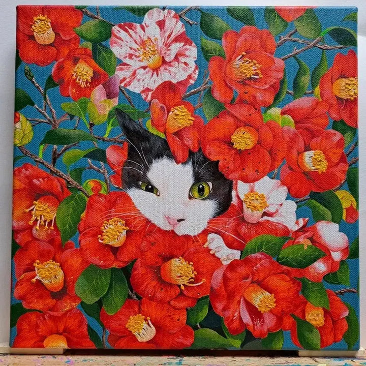 [BUNJANG] Camellia and Cat Acrylic Framed Art / 동백꽃과 고양이 아크릴 그림액자입니다