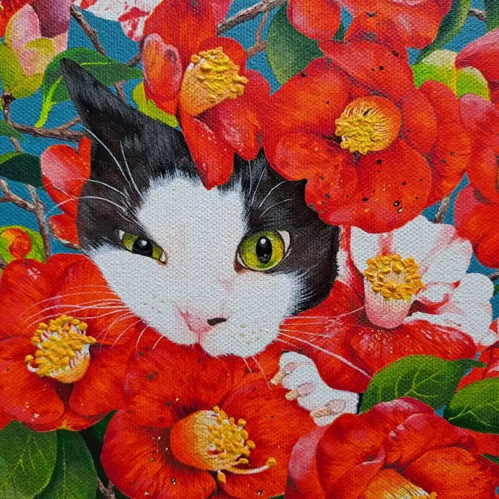 [BUNJANG] Camellia and Cat Acrylic Framed Art / 동백꽃과 고양이 아크릴 그림액자입니다