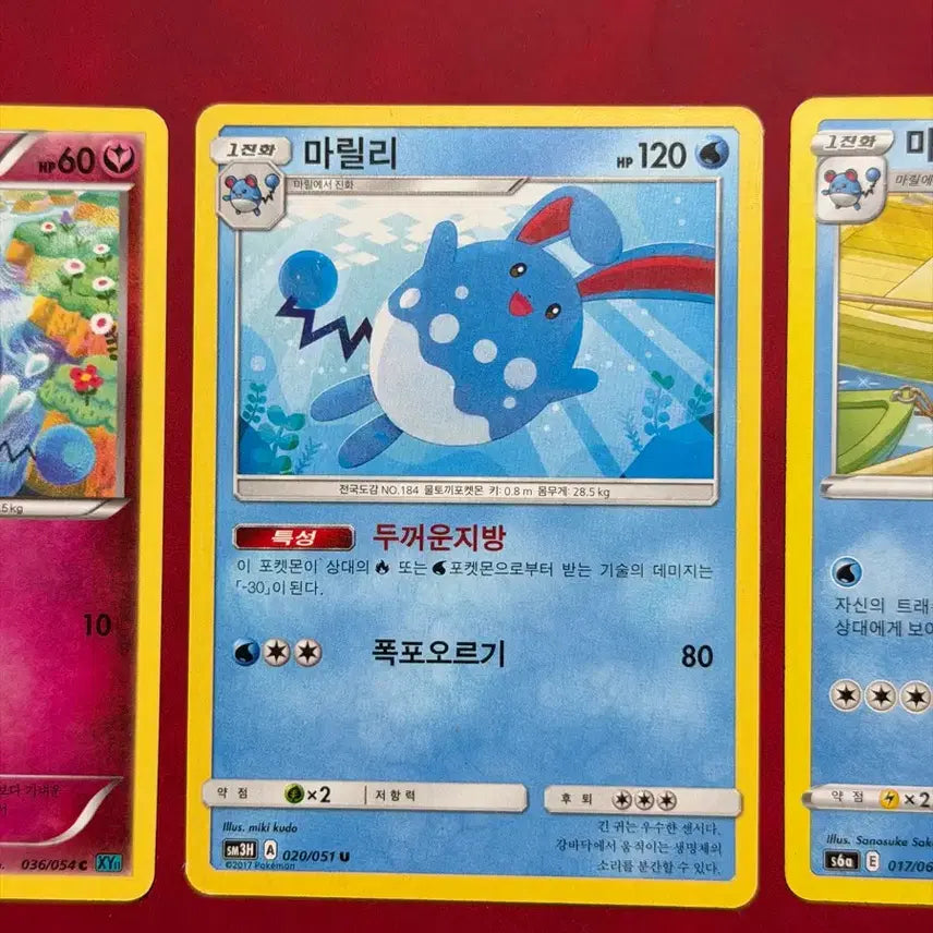 [BUNJANG] Pokemon Marill Azumarill 3-Card Set XY, SM Series / 귀여운 포켓몬 카드 마릴 마릴리 3장 세트 XY, sm