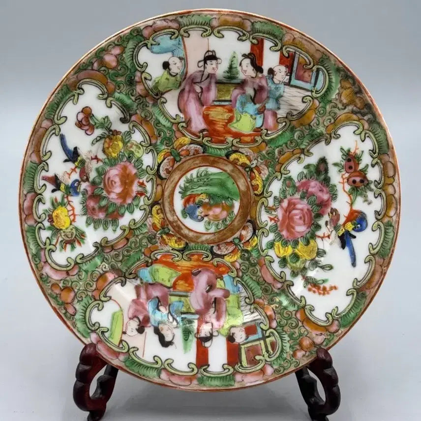 [BUNJANG] 19th Century Qing Dynasty Guangcai Export Porcelain Plate / [진품] 청대 19세기 광채 인물문 화조문 수출자기 접시 중국도자기 골동품 수집품