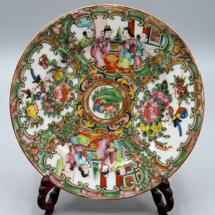 [BUNJANG] 19th Century Qing Dynasty Guangcai Export Porcelain Plate / [진품] 청대 19세기 광채 인물문 화조문 수출자기 접시 중국도자기 골동품 수집품