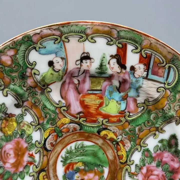 [BUNJANG] 19th Century Qing Dynasty Guangcai Export Porcelain Plate / [진품] 청대 19세기 광채 인물문 화조문 수출자기 접시 중국도자기 골동품 수집품