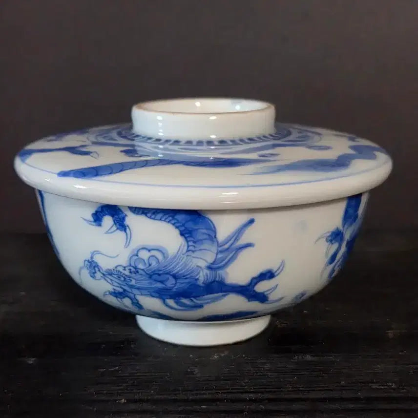 [BUNJANG] Set of Two Celadon Tea Bowls with Blue Dragon Motif / 개완(k-364)