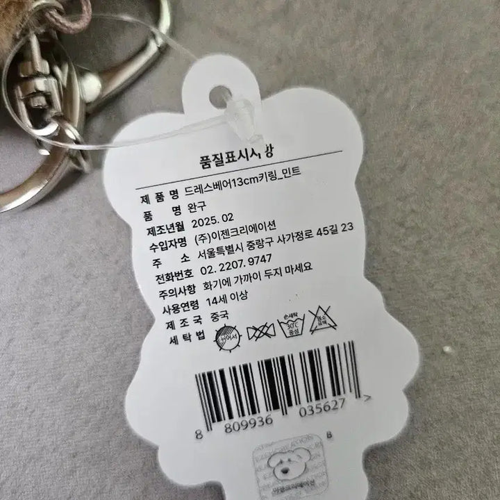 [BUNJANG] Genuine Dress Bear 13cm Keychain Doll / 정품 드레스 베어 곰 민트 13cm 키링 인형