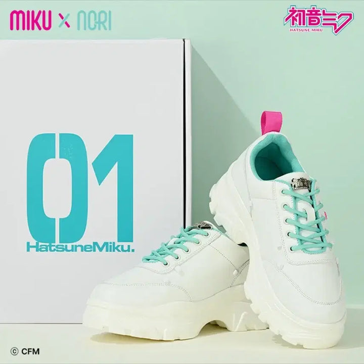 [BUNJANG] Nori Hatsune Miku Collaboration White Sneakers / 하츠네 미쿠 NORI 신발 운동화 스니커즈 화이트 팝업 콜라보 DTF 필름 스티커 서브컬처