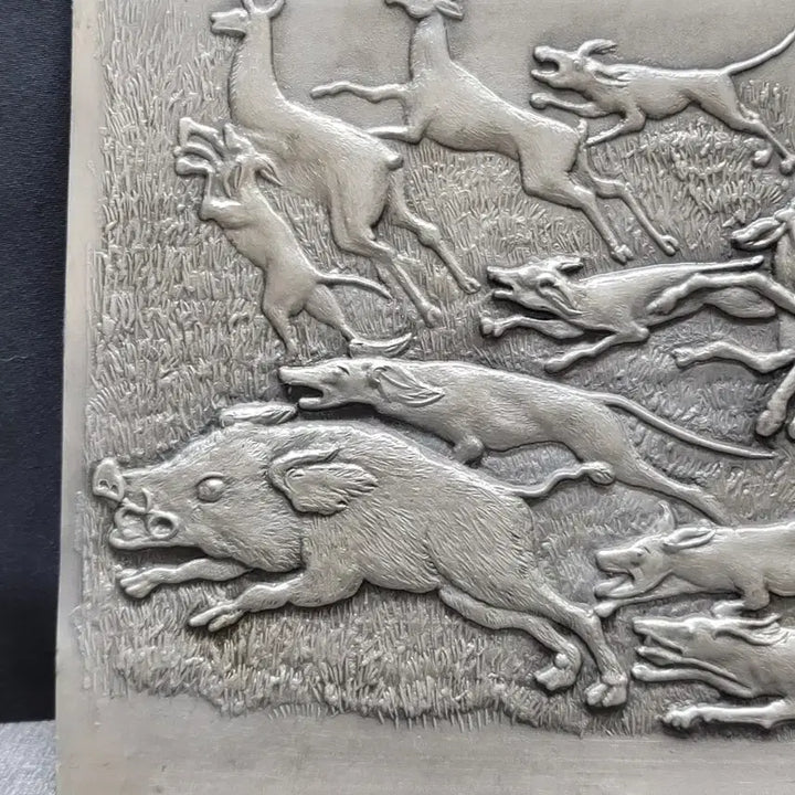 [BUNJANG] German Pewter Relief Plate Hunting Scene / 독일 퓨터사 주석판 부조 그림