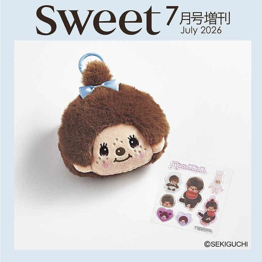 [BUNJANG] Monchhichi Sweet Magazine July Issue Bonus Pouch &amp; Embossing Sticker Set (Sealed) / 몬치치 일본잡지 스위트7월호 부록 새상품 미개봉