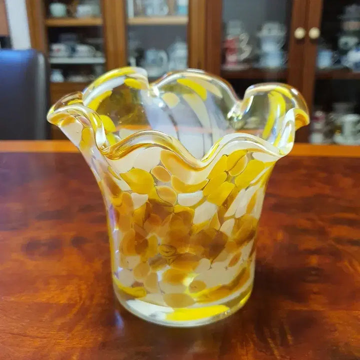 [BUNJANG] Vintage Polish Hand-Blown Glass Ruffled Vase / 빈티지 폴란드 핸드블로운 유리 오브제