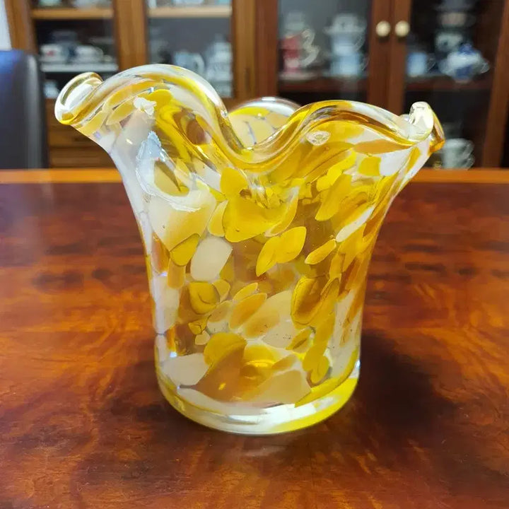 [BUNJANG] Vintage Polish Hand-Blown Glass Ruffled Vase / 빈티지 폴란드 핸드블로운 유리 오브제